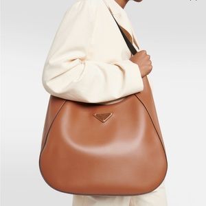 PRADA Large leather shoulder bag with topstitching
